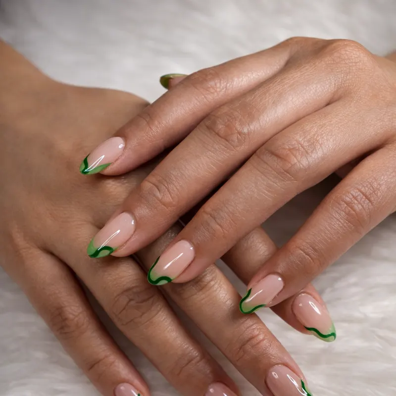 Nail enhancements, natural, builder gel, opaque, French design by Nails Unlimited in Sugar Land, TX